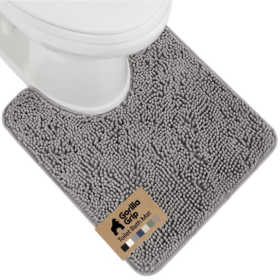 GORILLA GRIP Bathroom Rug, Contour Toilet Bath Rugs, Quick Dry Plush Chenille, Machine Wash and Dry, 24x19.5, Gray