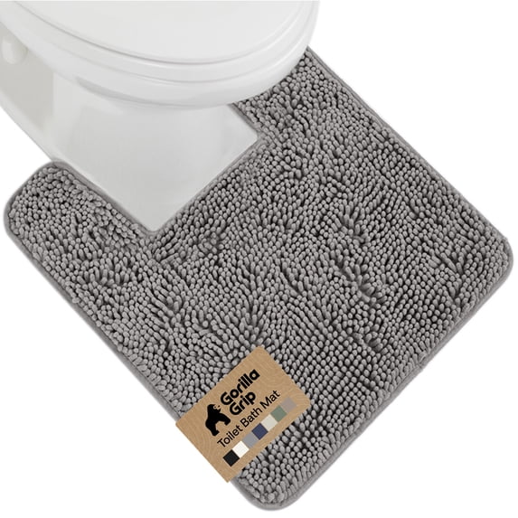 GORILLA GRIP Bathroom Rug, Contour Toilet Bath Rugs, Quick Dry Plush Chenille, Machine Wash and Dry, 24x19.5, Gray