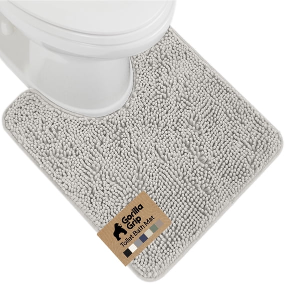 GORILLA GRIP Bathroom Rug, Contour Toilet Bath Rugs, Quick Dry Plush Chenille, Machine Wash and Dry, 24x19.5, Light Gray