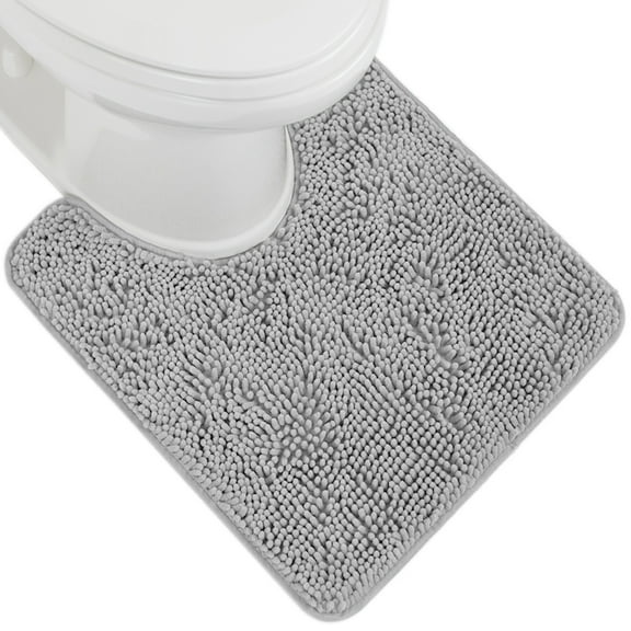 GORILLA GRIP Bathroom Rug, Contour Toilet Bath Rugs, Quick Dry Plush Chenille, Machine Wash and Dry, 24x19.5, Light Gray