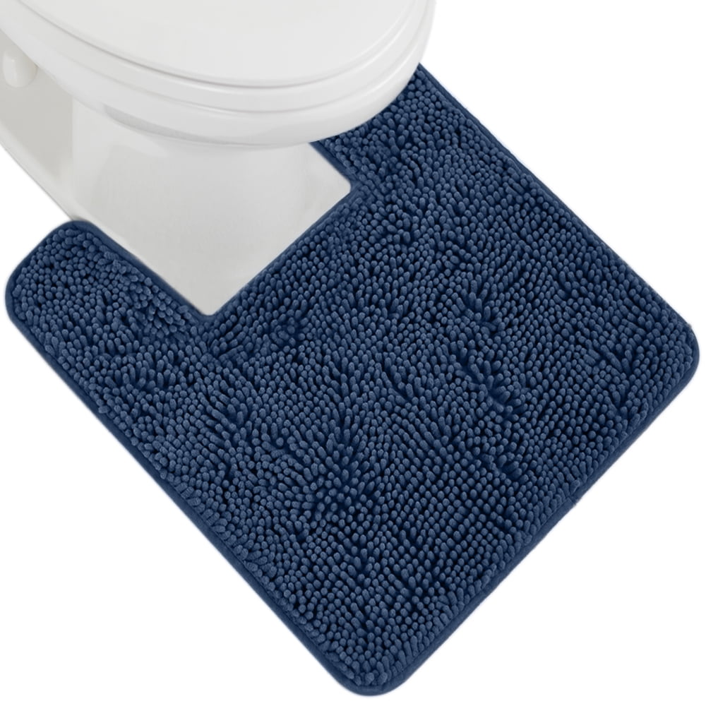 GORILLA GRIP Bathroom Rug, Contour Toilet Bath Rugs, Quick Dry Plush Chenille, Machine Wash and Dry, 22.5x19.5, Navy