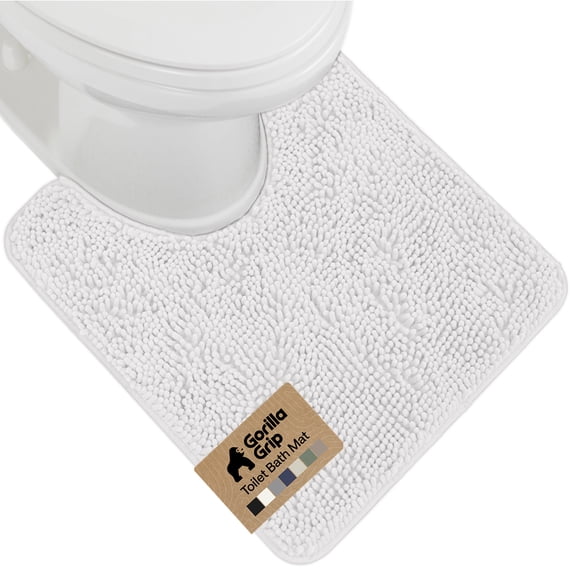 GORILLA GRIP Bathroom Rug, Contour Toilet Bath Rugs, Quick Dry Plush Chenille, Machine Wash and Dry, 24x19.5, White