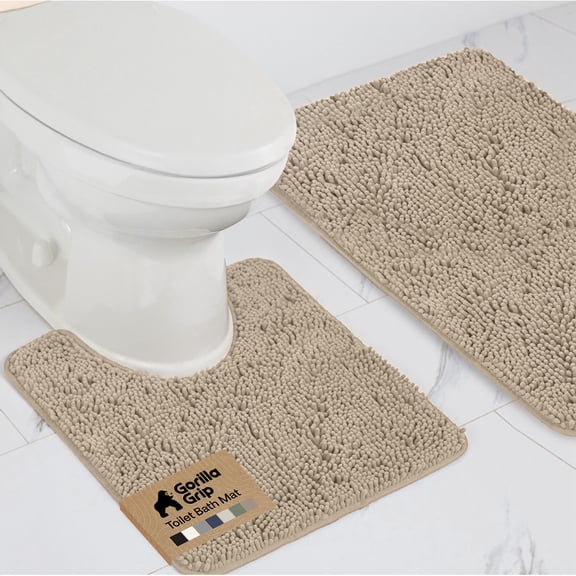 GORILLA GRIP Bathroom Rug and Toilet Base Floor Rugs Set, Quick Dry Plush Chenille, 30x20 Carpet, Beige