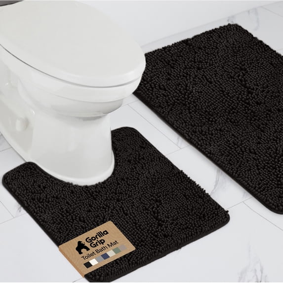 GORILLA GRIP Bathroom Rug and Toilet Base Floor Rugs Set, Quick Dry Plush Chenille, 30x20 Carpet, Black