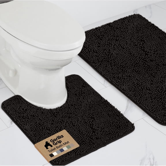 GORILLA GRIP Bathroom Rug and Toilet Base Floor Rugs Set, Quick Dry Plush Chenille, 30x20 Carpet, Black