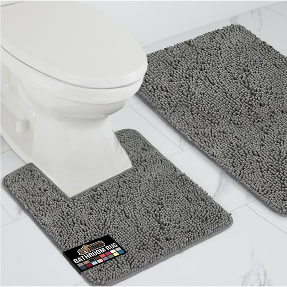 GORILLA GRIP Bathroom Rug and Toilet Base Floor Rugs Set, Quick Dry Plush Chenille, 30x20 Carpet, Gray