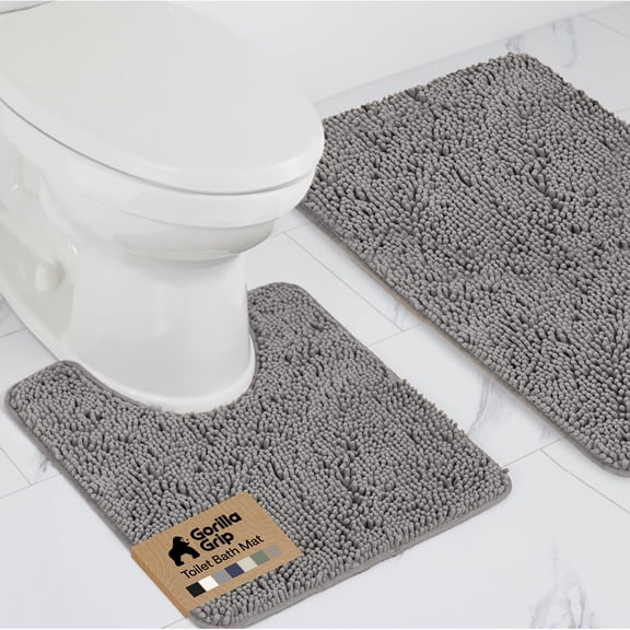 GORILLA GRIP Bathroom Rug and Toilet Base Floor Rugs Set, Quick Dry Plush Chenille, 30x20 Carpet, Gray