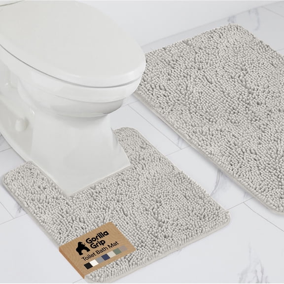GORILLA GRIP Bathroom Rug and Toilet Base Floor Rugs Set, Quick Dry Plush Chenille, 30x20 Carpet, Light Gray