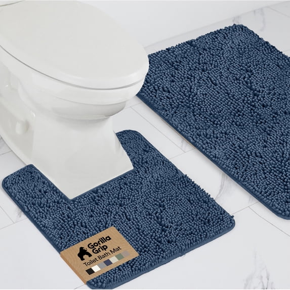 GORILLA GRIP Bathroom Rug and Toilet Base Floor Rugs Set, Quick Dry Plush Chenille, 30x20 Carpet, Navy