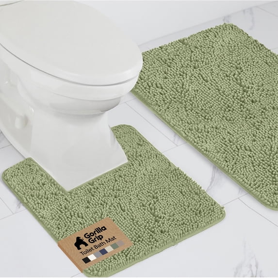 GORILLA GRIP Bathroom Rug and Toilet Base Floor Rugs Set, Quick Dry Plush Chenille, 30x20 Carpet, Sage