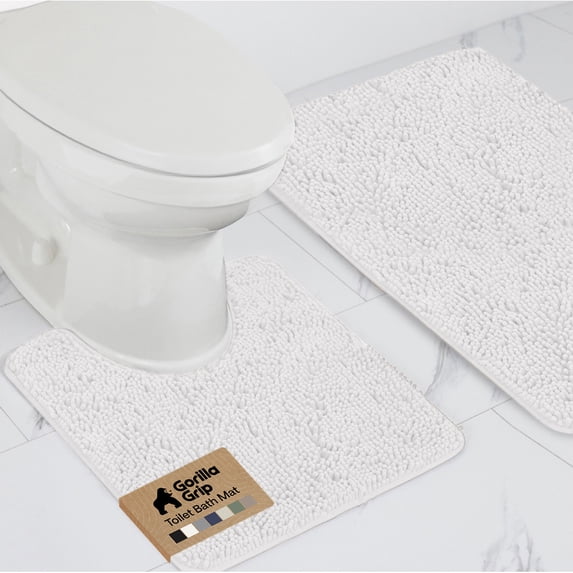 GORILLA GRIP Bathroom Rug and Toilet Base Floor Rugs Set, Quick Dry Plush Chenille, 30x20 Carpet, White