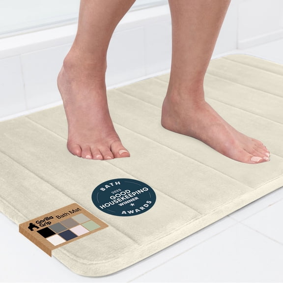 GORILLA GRIP Bathroom Rug, Soft Absorbent Memory Foam Shower Floor Mat, 24x17 Champagne