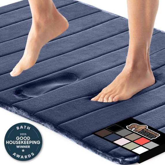 GORILLA GRIP Bathroom Rug, Soft Absorbent Memory Foam Shower Floor Mat, 24x17 Navy Blue