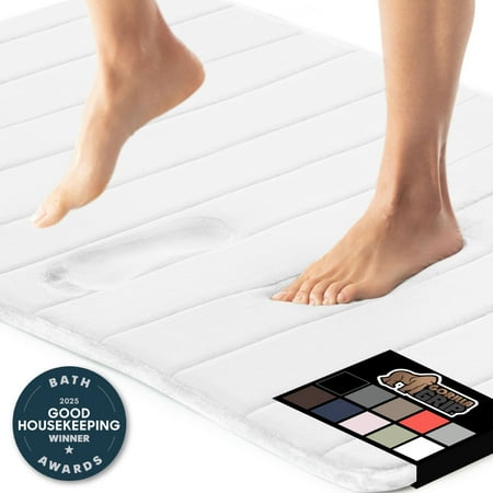 GORILLA GRIP Bathroom Rug, Soft Absorbent Memory Foam Shower Floor Mat, 24x17 White