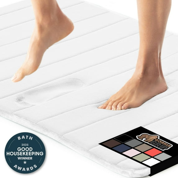 GORILLA GRIP Bathroom Rug, Soft Absorbent Memory Foam Shower Floor Mat, 24x17 White
