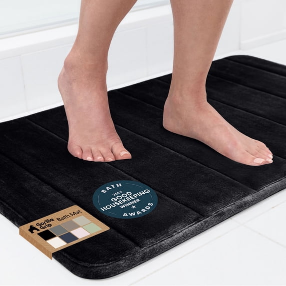 GORILLA GRIP Bathroom Rug, Soft Absorbent Memory Foam Shower Floor Mat, 30x20 Black