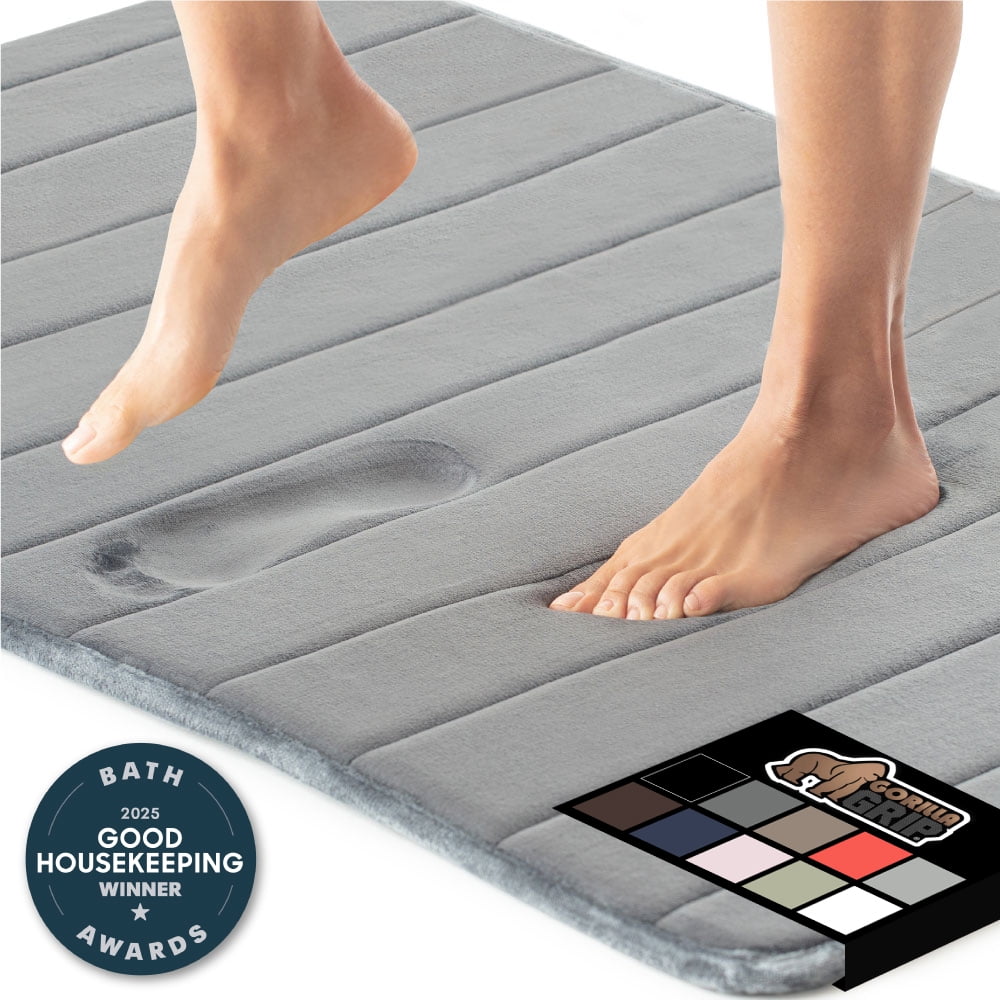 GORILLA GRIP Bathroom Rug, Soft Absorbent Memory Foam Shower Floor Mat, 30x20 Graphite Gray