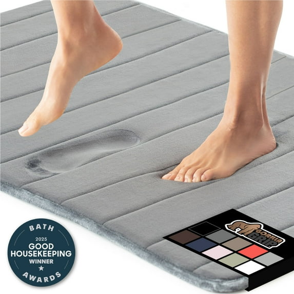 GORILLA GRIP Bathroom Rug, Soft Absorbent Memory Foam Shower Floor Mat, 30x20 Graphite Gray