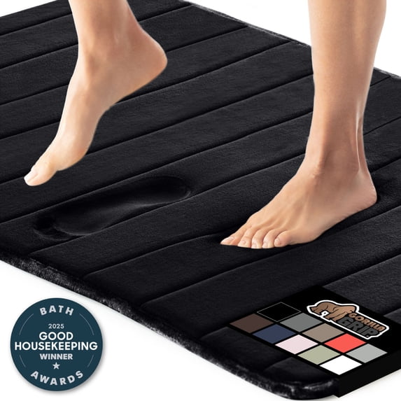GORILLA GRIP Bathroom Rug, Soft Absorbent Memory Foam Shower Floor Mat, 42x24 Black