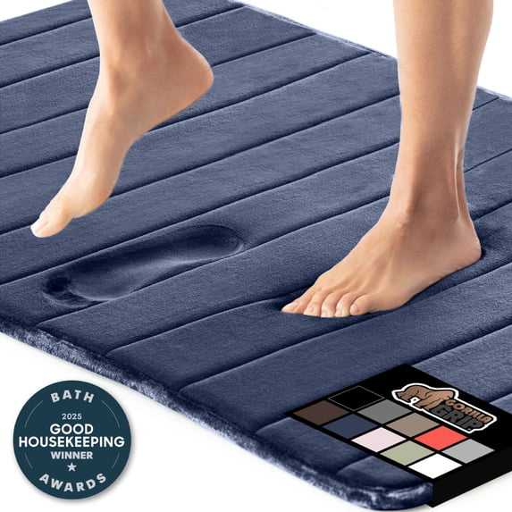 GORILLA GRIP Bathroom Rug, Soft Absorbent Memory Foam Shower Floor Mat, 42x24 Navy Blue