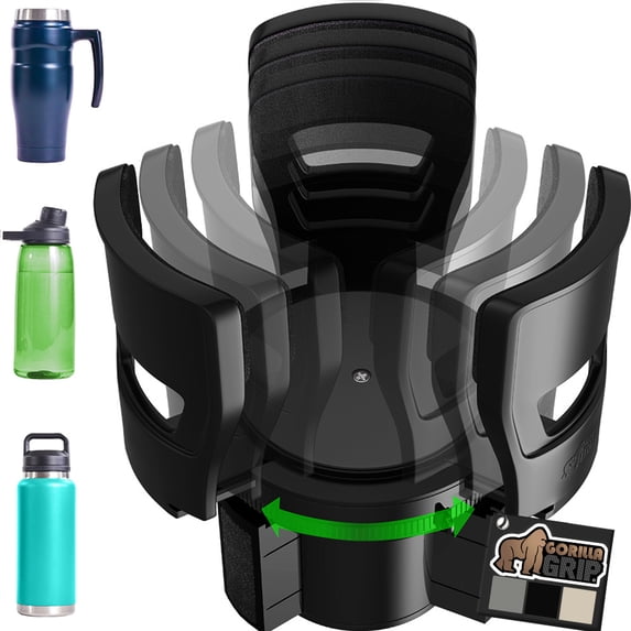 GORILLA GRIP Car Cup Holder Expander, Fits 18 to 48 oz Water Bottles, Coffee Mugs, Black