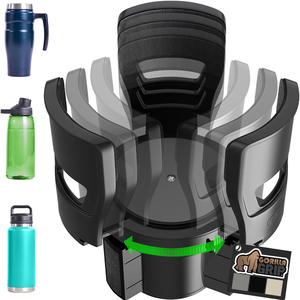 GORILLA GRIP Car Cup Holder Expander, Fits 18 to 48 oz Water Bottles, Coffee Mugs, Black