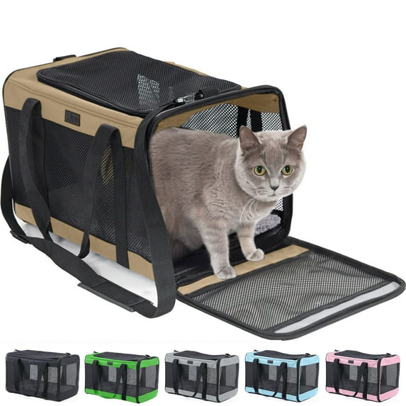 GORILLA GRIP Cat Carrier Portable Dog Kennel Up to 15 Lbs, Airline Pet Travel Bag, Beige