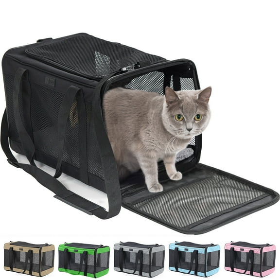 GORILLA GRIP Cat Carrier Portable Dog Kennel Up to 15 Lbs, Airline Pet Travel Bag, Black