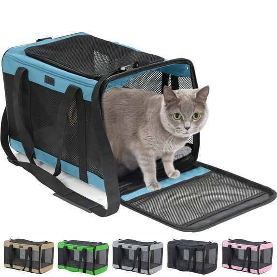 GORILLA GRIP Cat Carrier Portable Dog Kennel Up to 15 Lbs, Airline Pet Travel Bag, Blue