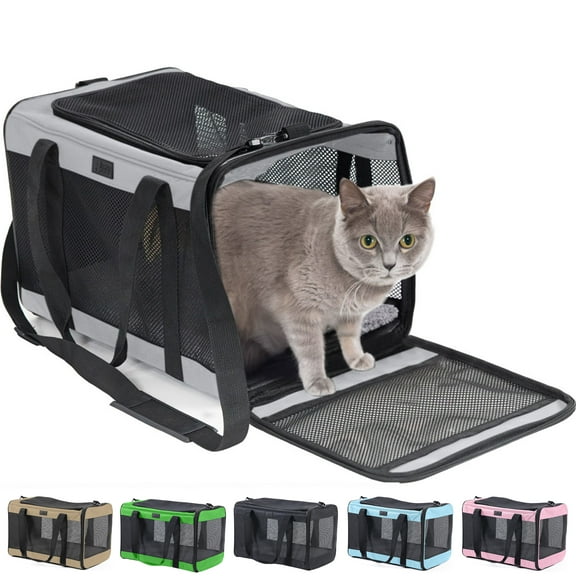 GORILLA GRIP Cat Carrier Portable Dog Kennel Up to 15 Lbs, Airline Pet Travel Bag, Gray
