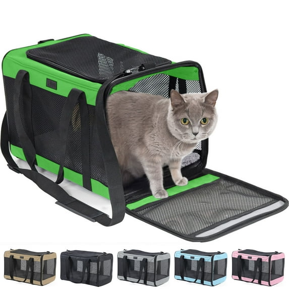 GORILLA GRIP Cat Carrier Portable Dog Kennel Up to 15 Lbs, Airline Pet Travel Bag, Light Green