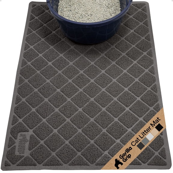 GORILLA GRIP Cat Litter Box Mat, Water Resistant Kitty Litter Trapping Mat, Textured Backing, Easy to Clean, Less Waste and Clean Floors, Kitten Supplies for Indoor Cats, Soft, 24x17 Dark Gray