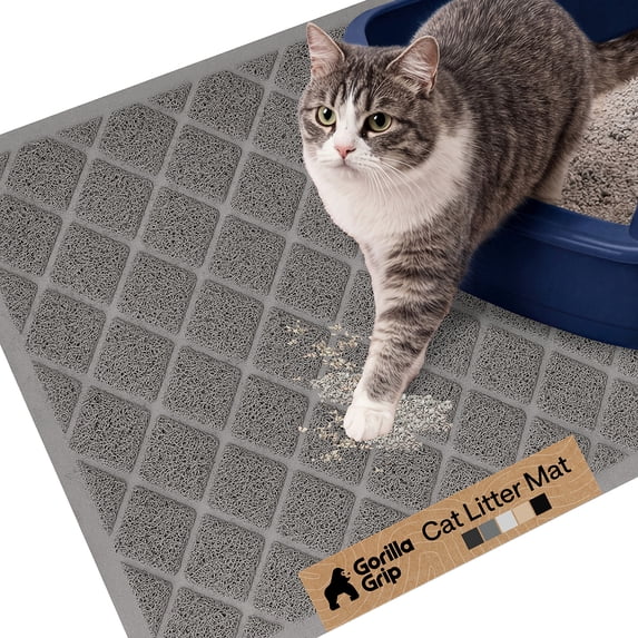 GORILLA GRIP Cat Litter Box Mat, Water Resistant Kitty Litter Trapping Mat, Textured Backing, Easy to Clean, Less Waste and Clean Floors, Kitten Supplies for Indoor Cats, Soft on Paws, 24x17 Gray