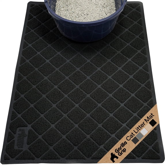 GORILLA GRIP Cat Litter Box Mat, Water Resistant Kitty Litter Trapping Mat, Textured Backing, Easy to Clean, Less Waste and Clean Floors, Kitten Supplies for Indoor Cats, Soft on Paws, 30x20 Black