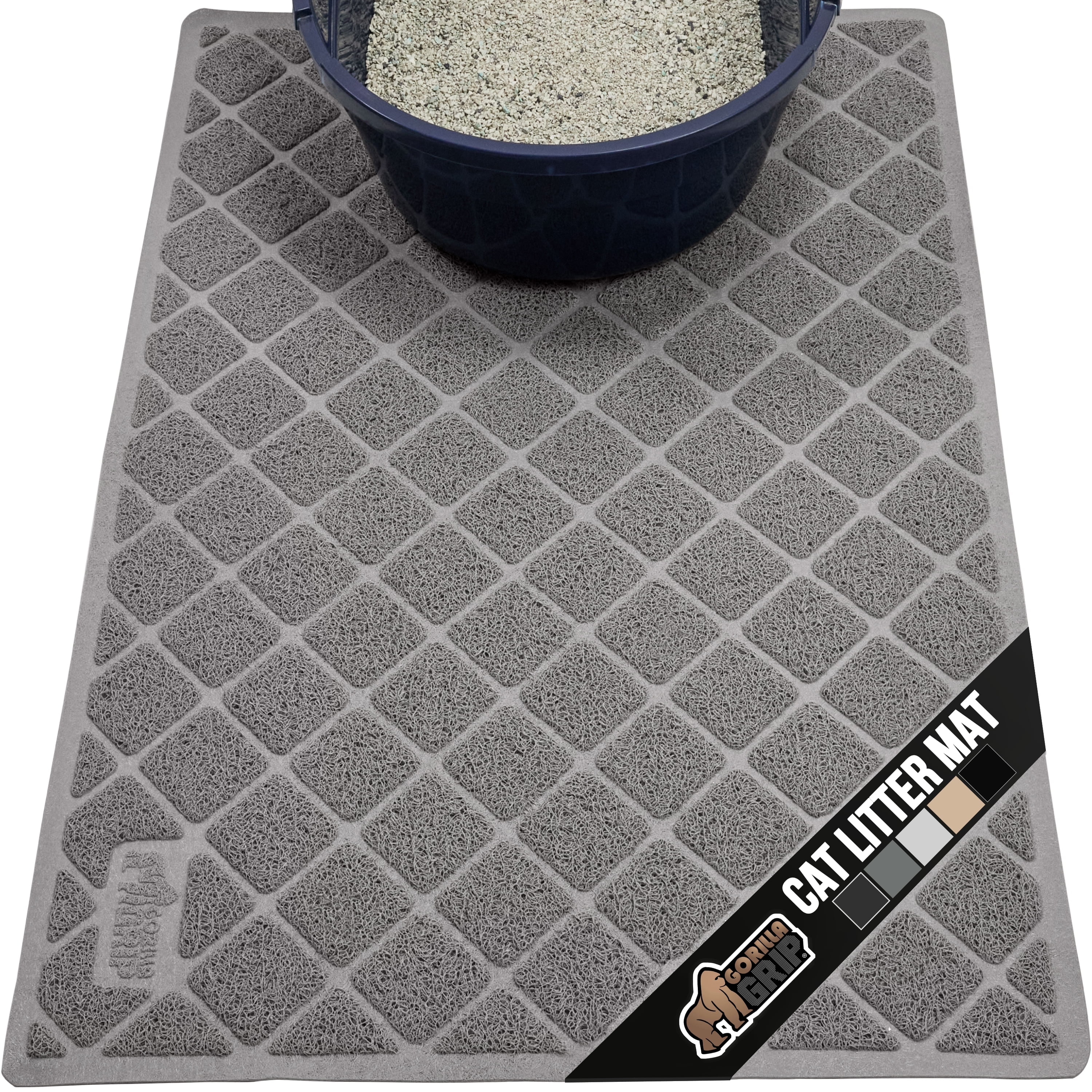 The Coupon deal of  Gorilla Grip Cat Litter Box Mat, Floor Protection, Water Resistant, Traps Mess, Easy Clean, 35 x 23, Gray