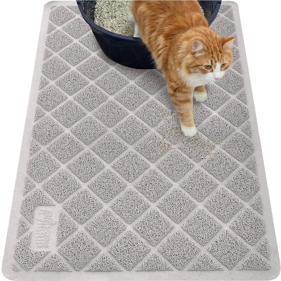 GORILLA GRIP Cat Litter Box Mat, 35x23, Water Resistant Kitty Litter Trapping Mat, Textured Backing, Easy to Clean, Less Waste and Clean Floors, Kitten Supplies for Indoor Cats, Soft on Paws, Lt Gray