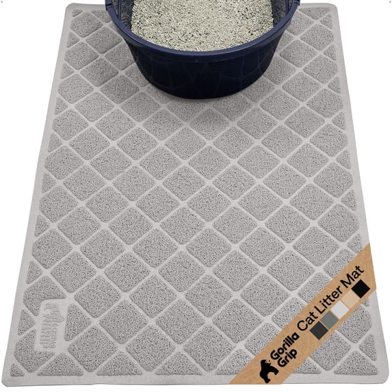 GORILLA GRIP Cat Litter Box Mat, 35x23, Water Resistant Kitty Litter Trapping Mat, Textured Backing, Easy to Clean, Less Waste and Clean Floors, Kitten Supplies for Indoor Cats, Soft on Paws, Lt Gray