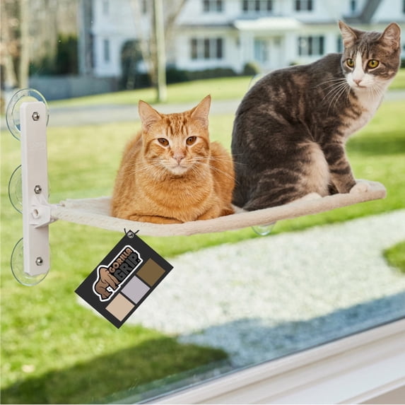 GORILLA GRIP Cat Window Perch, Foldable Indoor Hammock Bed with Washable Cover, Holds 40lbs, Beige