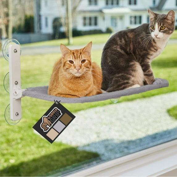 GORILLA GRIP Cat Window Perch, Foldable Indoor Hammock Bed with Washable Cover, Holds 40lbs, Gray