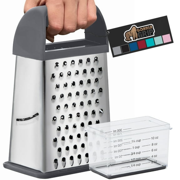 GORILLA GRIP Cheese Grater, BPA Free Stainless Steel Box Graters, Cheeses and Veggie Shredder, Gray