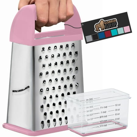 GORILLA GRIP Cheese Grater, BPA Free Stainless Steel Box Graters, Cheeses and Veggie Shredder, Pink