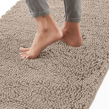 GORILLA GRIP Chenille Bath Rug 24x17, Rubber Backing Quick Dry Washable Microfiber Mats, Beige