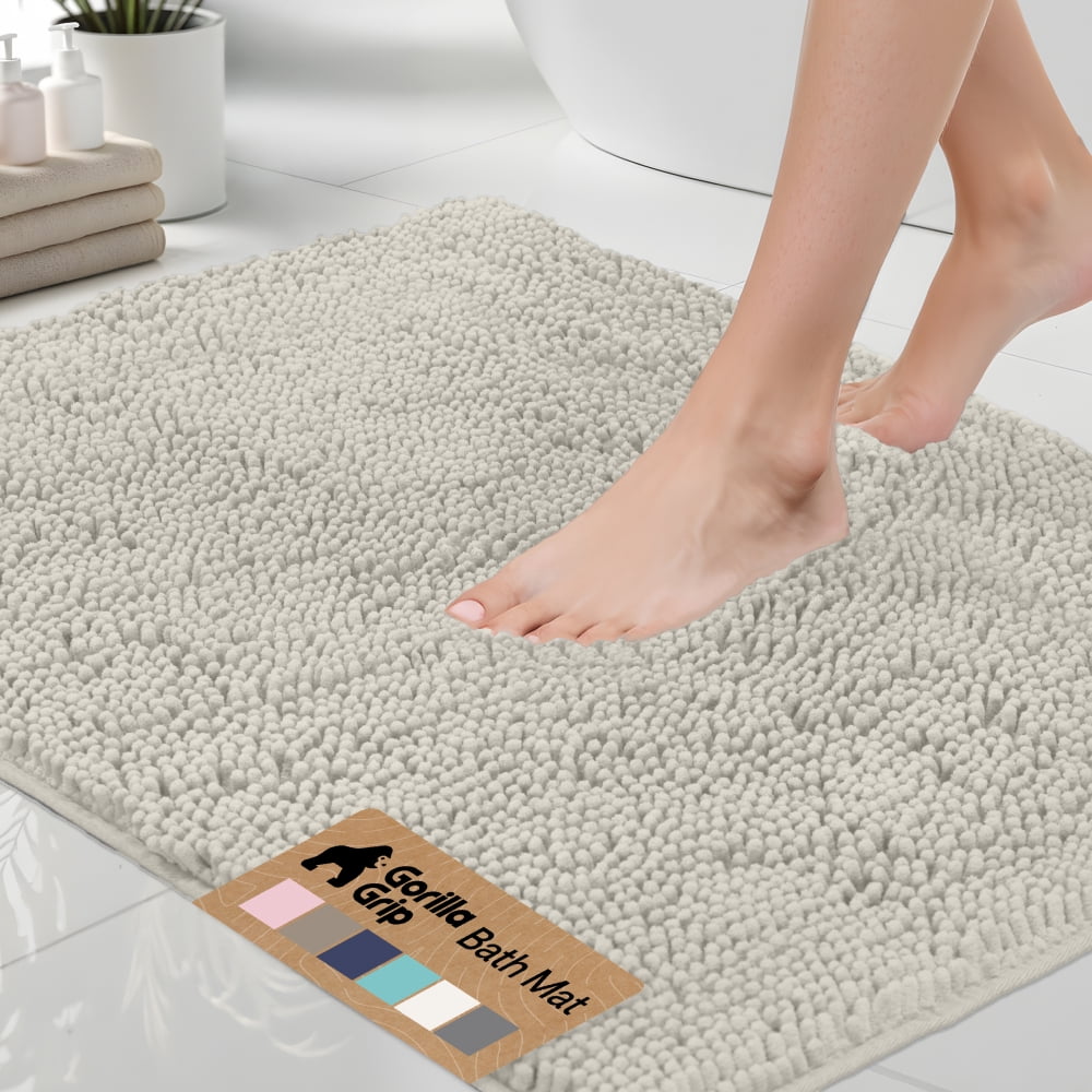 GORILLA GRIP Chenille Bath Rug 24x17, Rubber Backing Quick Dry Washable ...