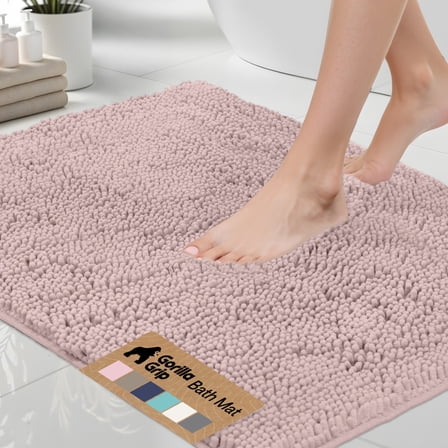 GORILLA GRIP Chenille Bath Rug 24x17, Rubber Backing Quick Dry Washable Microfiber Mats, Dusty Rose