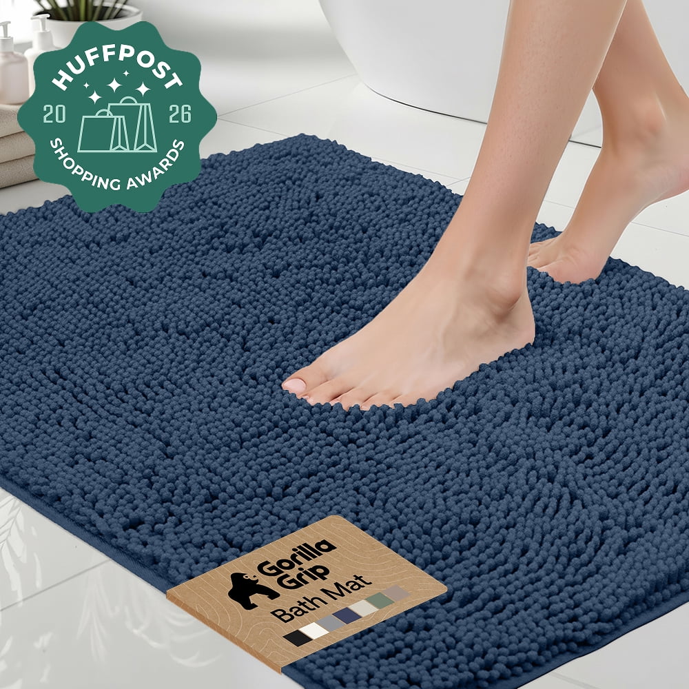 Gorilla Grip, Chenille Bath Rug, 24x17, Navy, Microfiber, Quick Dry ...