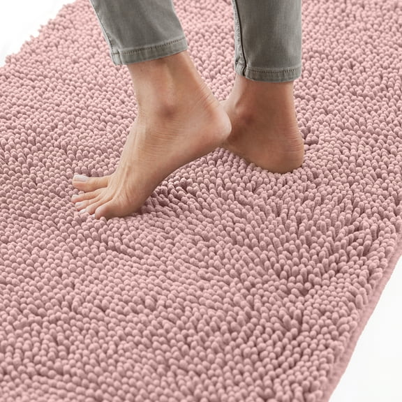 GORILLA GRIP Chenille Bath Rug 30x20, Rubber Backing Quick Dry Washable Microfiber Mats, Dusty Rose