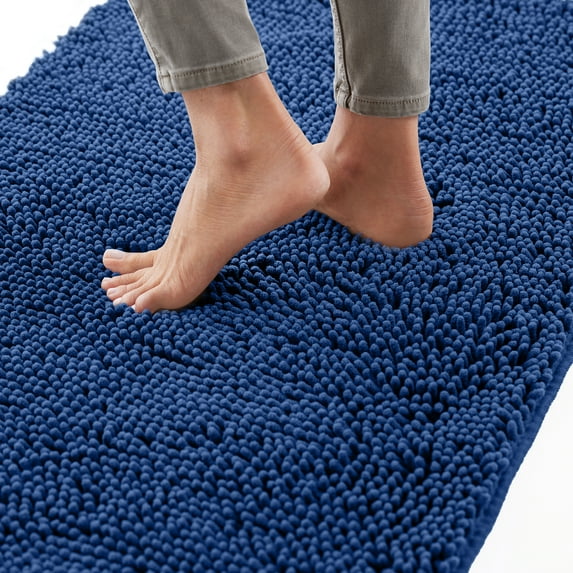 GORILLA GRIP Chenille Bath Rug 30x20, Rubber Backing Quick Dry Washable Microfiber Mats, Royal Blue