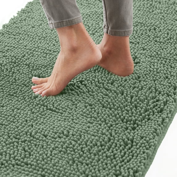 GORILLA GRIP Chenille Bath Rug 36x24, Rubber Backing Quick Dry Washable Microfiber Mats, Sage Green