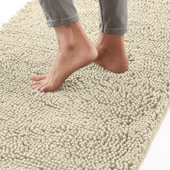 GORILLA GRIP Chenille Bath Rug 60x24, Rubber Backing Quick Dry Washable Microfiber Mats, Sand