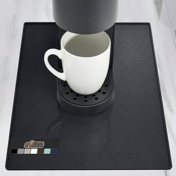 GORILLA GRIP Coffee Mat, Waterproof Heat-Resistant Silicone Espresso Accessories, 10x14, Black
